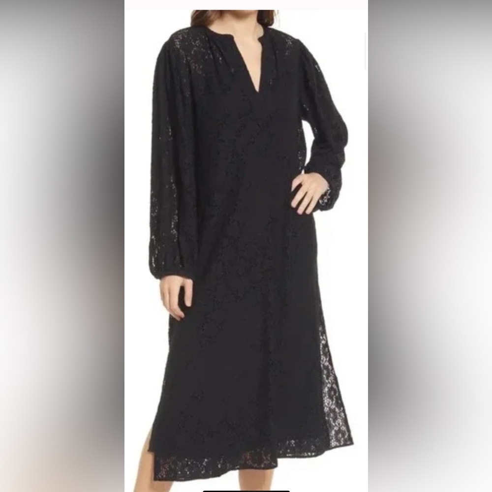 Treasure&Bond Black Lace Oversize Longsleeve Midi Dress Gothic Witch Small NWT